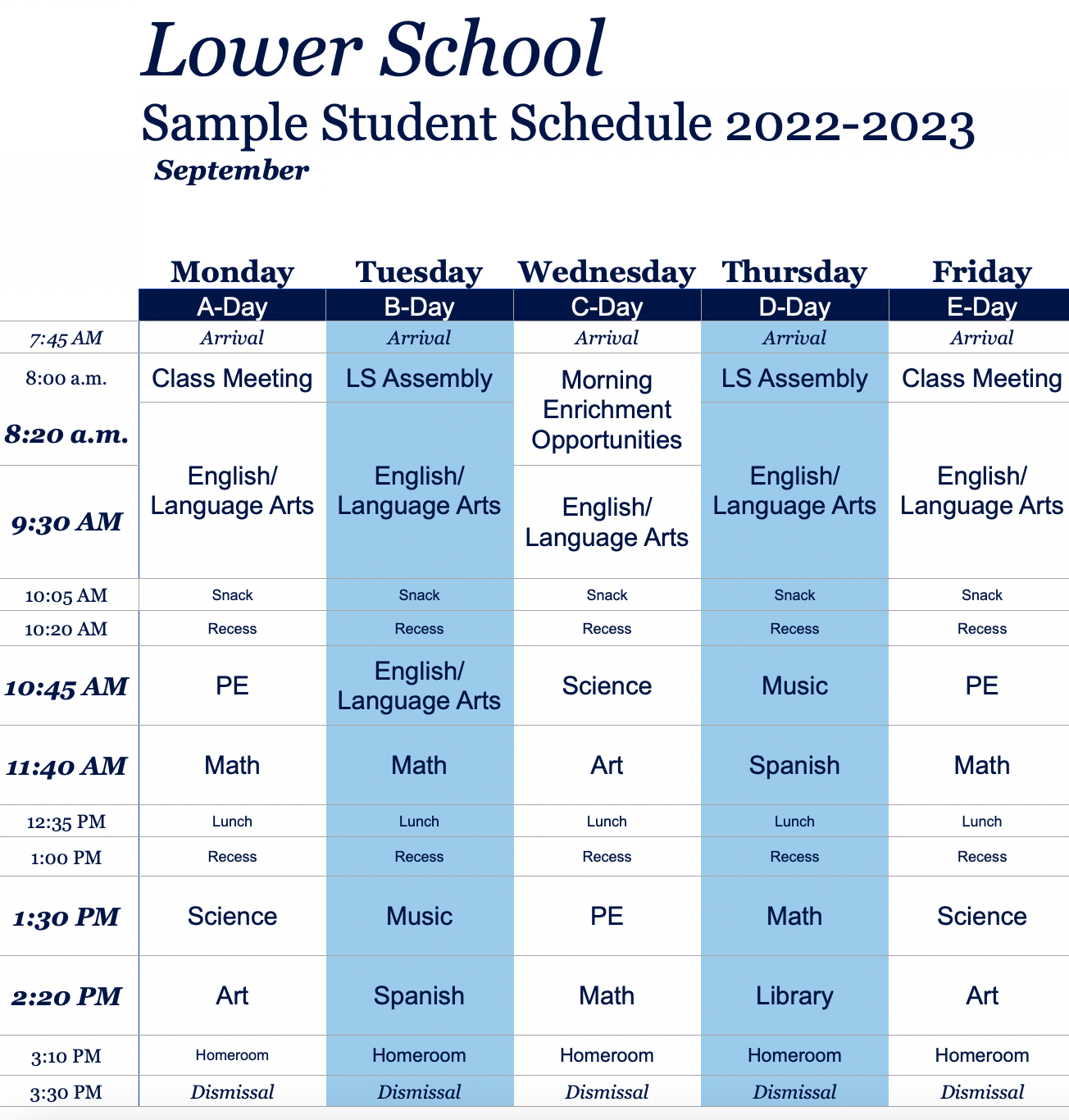 Lower School Schedule